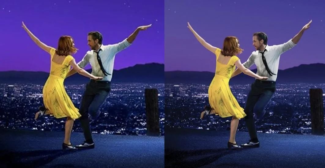 Links die alte, rechts die neue Version des „La La Land“-Plakatmotivs.