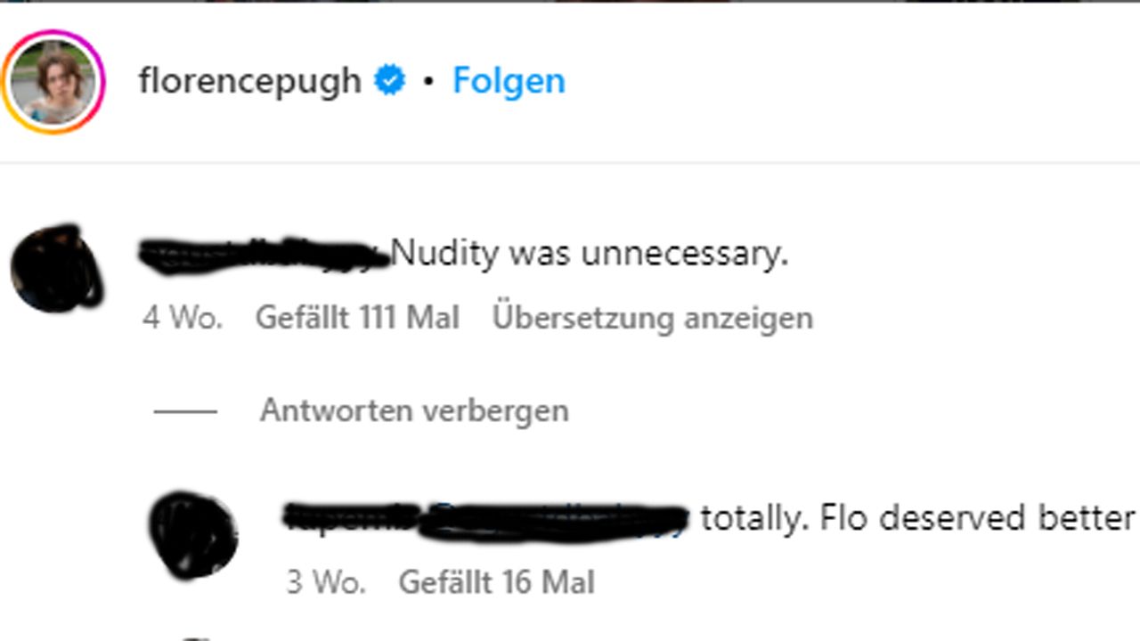 „Flo hat Besseres verdient“ - ein Screenshot von Kommentaren auf der Instagram-Seite der Schauspielerin beispielhaft für tausende ähnliche Äußerungen im Netz
