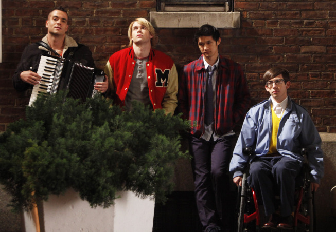 Glee : Bild Kevin McHale, Harry Shum Jr., Chord Overstreet, Mark Salling