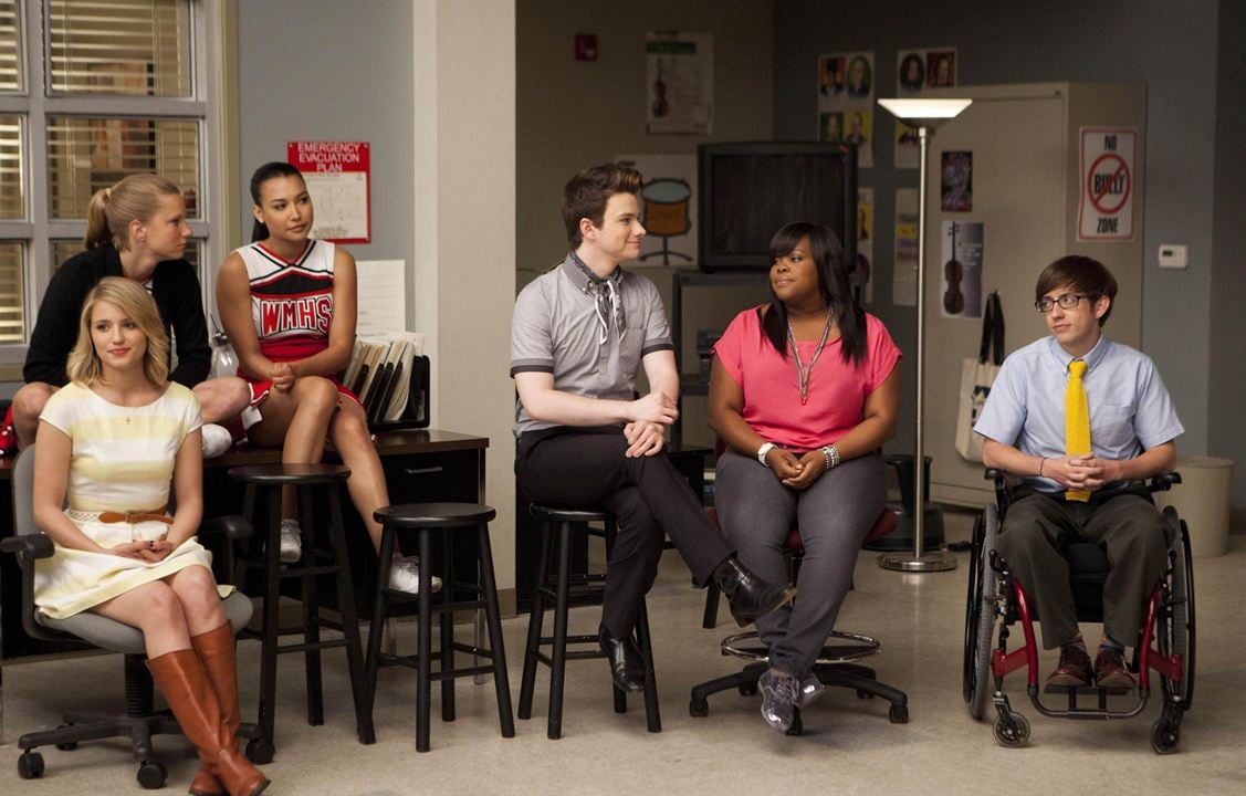 Glee : Bild Dianna Agron, Naya Rivera, Chris Colfer, Amber Riley, Kevin McHale, Heather Morris