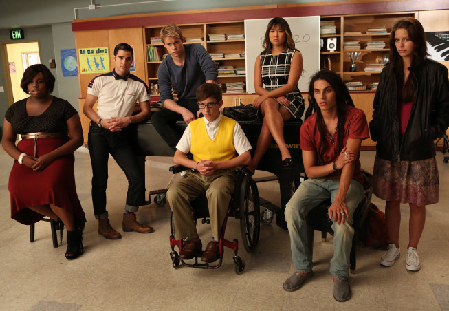 Glee : Bild Jenna Ushkowitz, Kevin McHale, Darren Criss, Chord Overstreet, Alex Newell, Samuel Larsen, Melissa Benoist