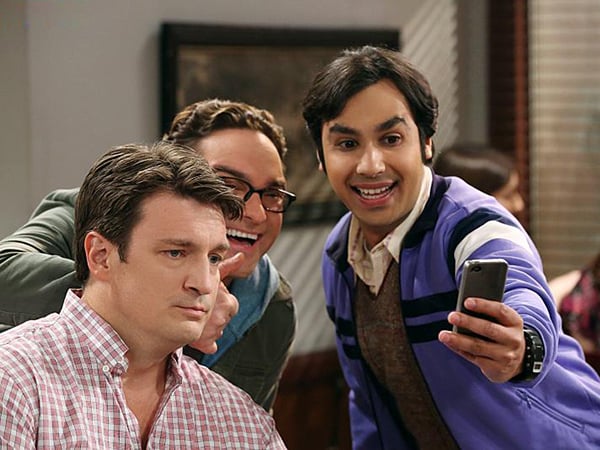 The Big Bang Theory : Bild Nathan Fillion, Johnny Galecki, Kunal Nayyar