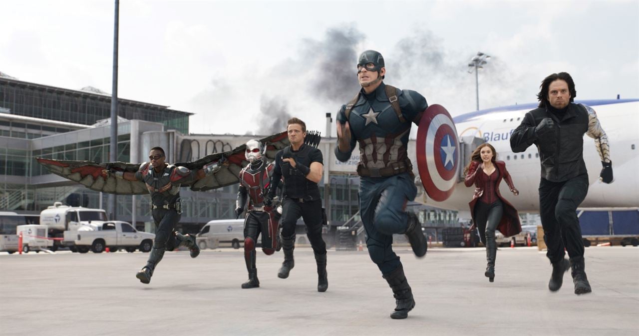 The First Avenger: Civil War : Bild Anthony Mackie, Sebastian Stan, Paul Rudd, Elizabeth Olsen, Jeremy Renner, Chris Evans